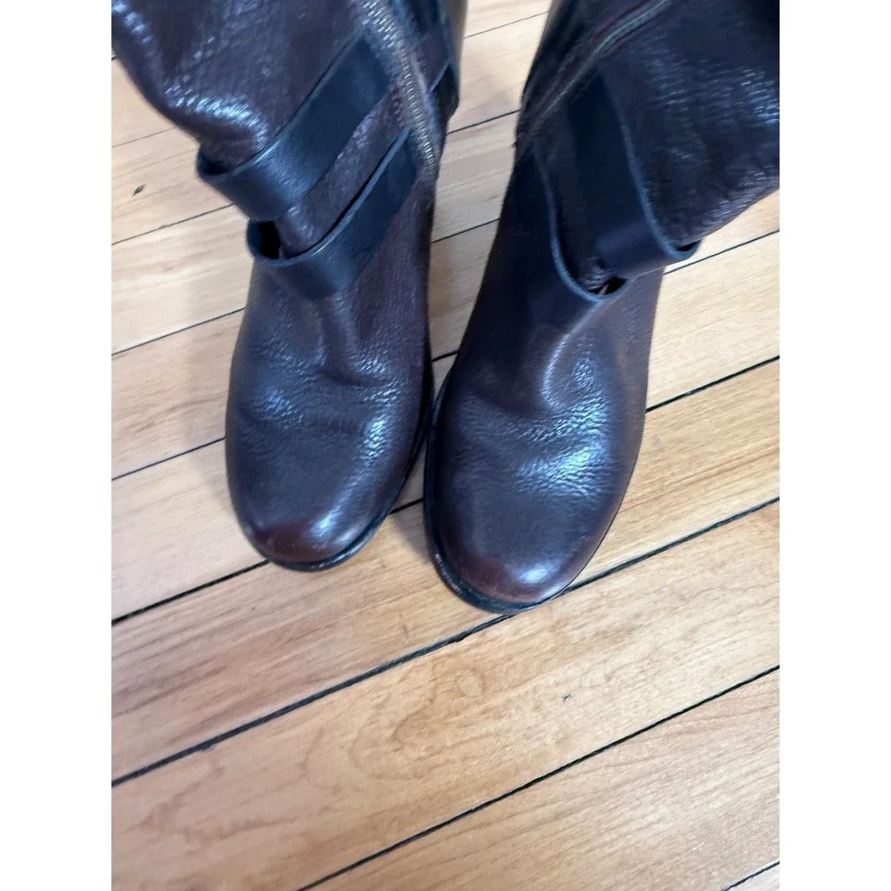 Kork-Ease Anki Leather Ankle Boots Triple belt moto‎ boots black and dark brown